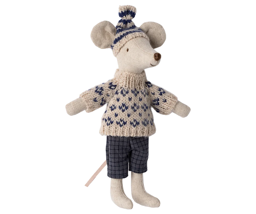 Ratón de invierno con traje de esquí, papá - Maileg Blue