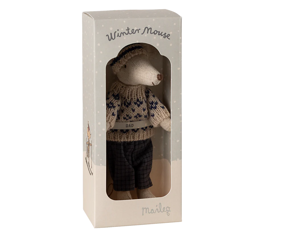 Ratón de invierno con traje de esquí, papá - Maileg Blue