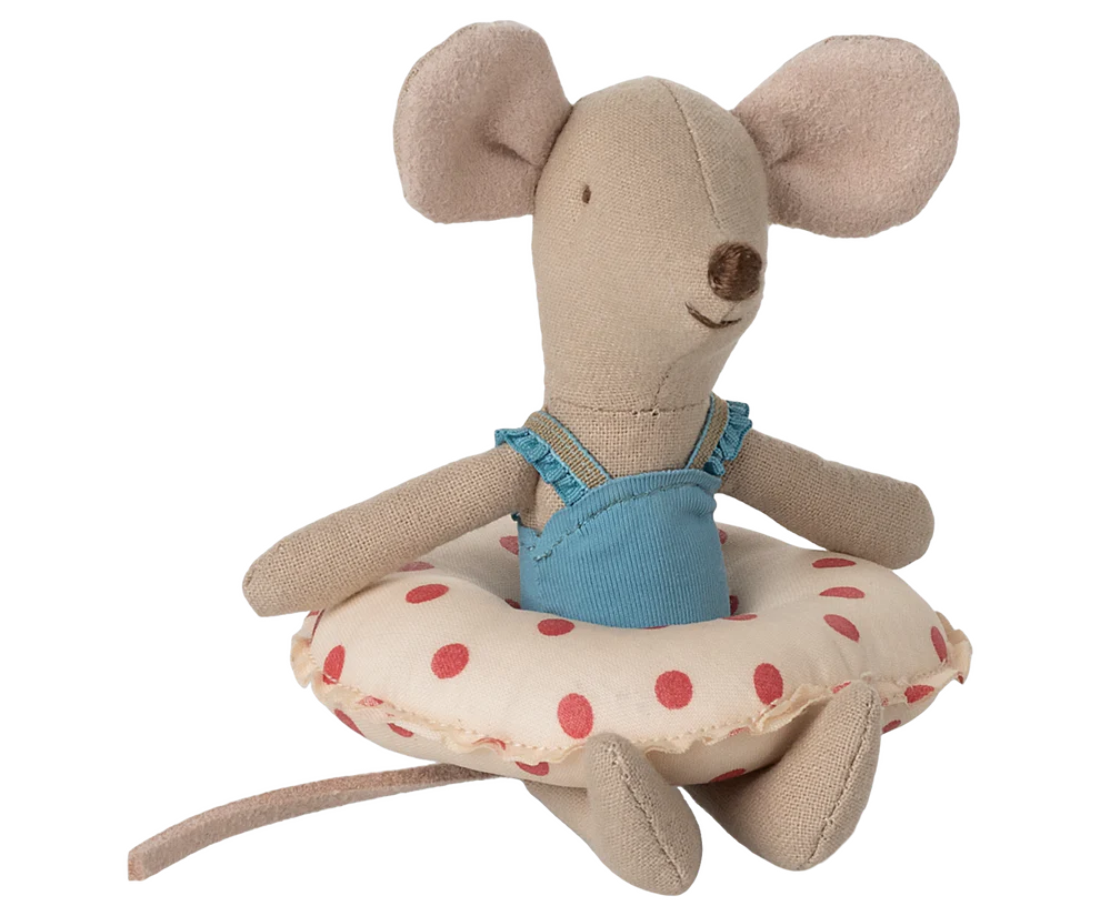 Beach Mouse with Float, Little Sister - Red Polka Dots - MAILEG