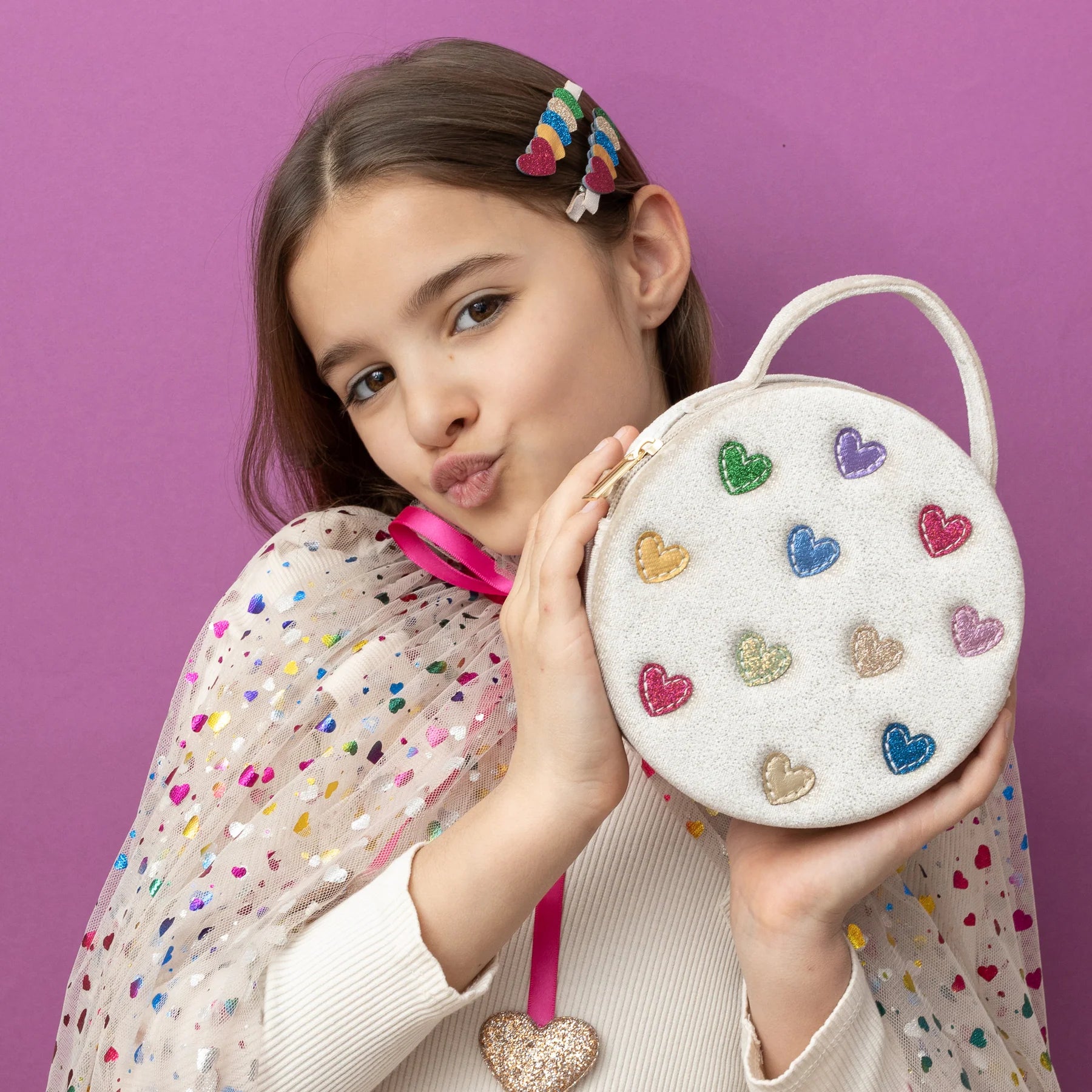 Jazzy Hearts Velvet Bag – Children’s Velvet Bag with Hearts