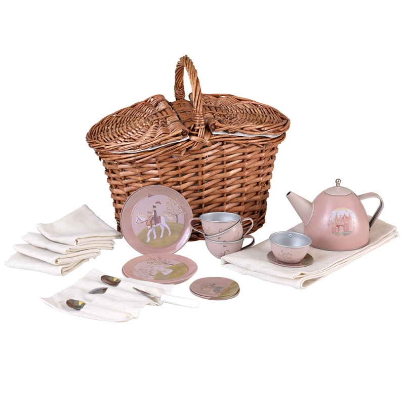 Conjunto de louças para o chá com cesta de picnic