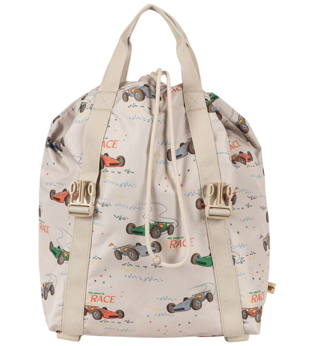 Konges Sløjd Vintage Cars Beige School Backpack with Gym Bag and Rain Cover