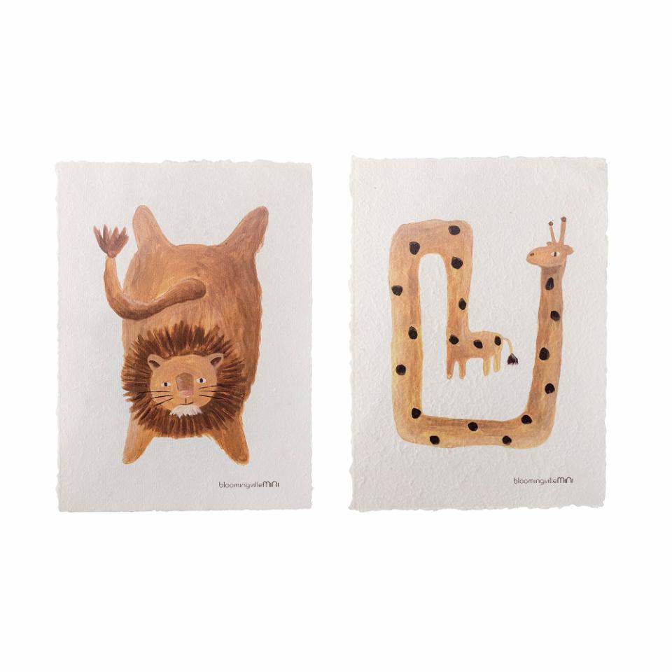 Conjunto de 2 carteles de león y jirafa