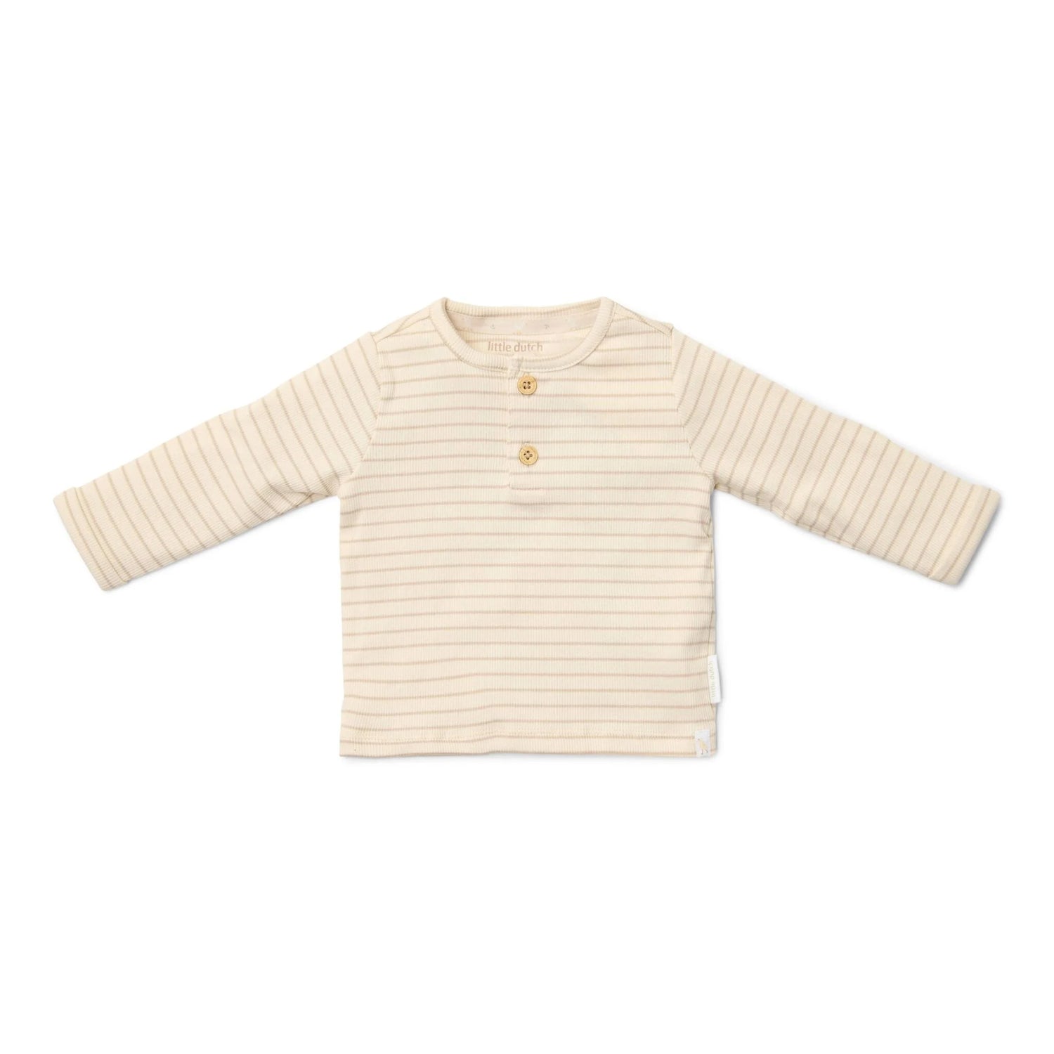 Little Dutch – T-Shirt de Manga Comprida Bege às Riscas Newborn Naturals