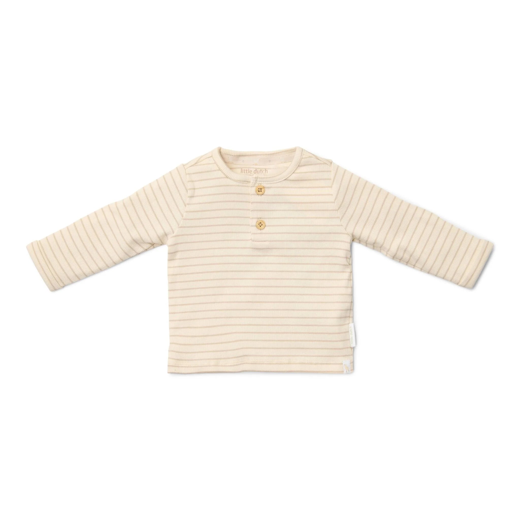 Little Dutch – T-Shirt de Manga Comprida Bege às Riscas Newborn Naturals