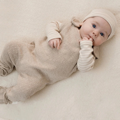Little Dutch – T-Shirt de Manga Comprida Bege às Riscas Newborn Naturals