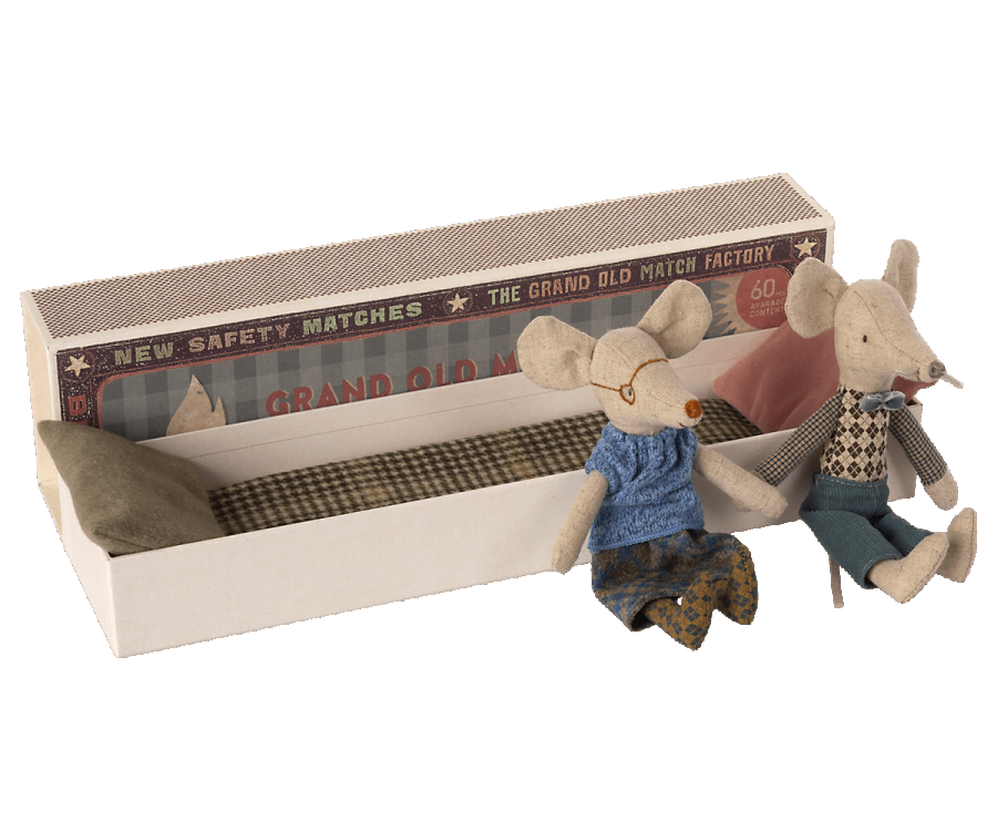 Grandma and Grandpa Rats in an Old Matchbox