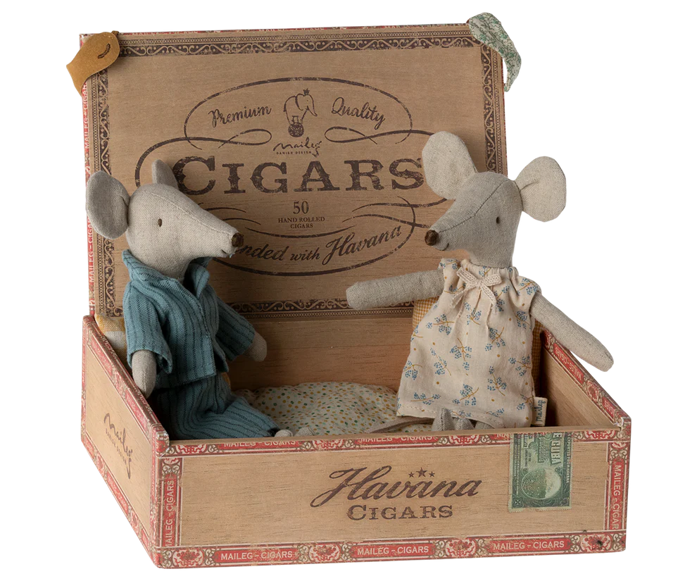 Father and Mother Mice in a Cigar Box
