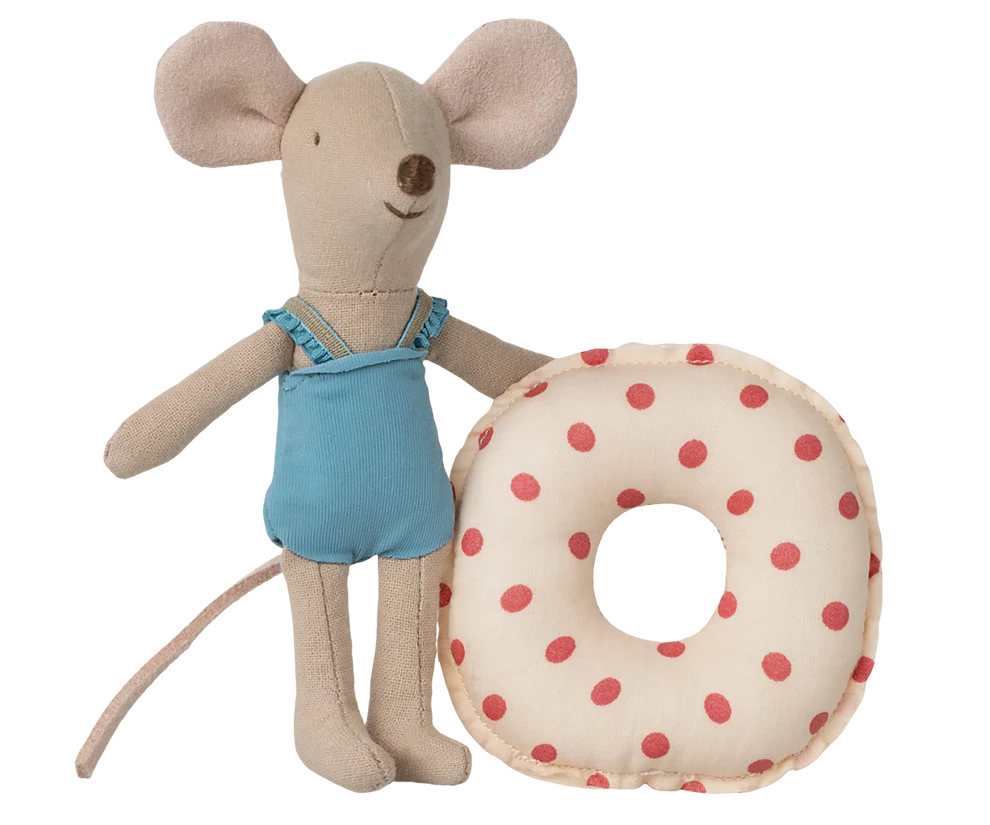 Beach Mouse with Float, Little Sister - Red Polka Dots - MAILEG