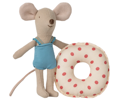 Beach Mouse with Float, Little Sister - Red Polka Dots - MAILEG