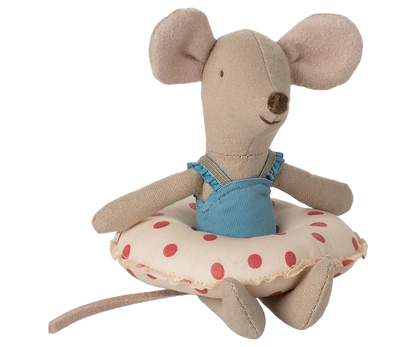 Beach Mouse with Float, Little Sister - Red Polka Dots - MAILEG