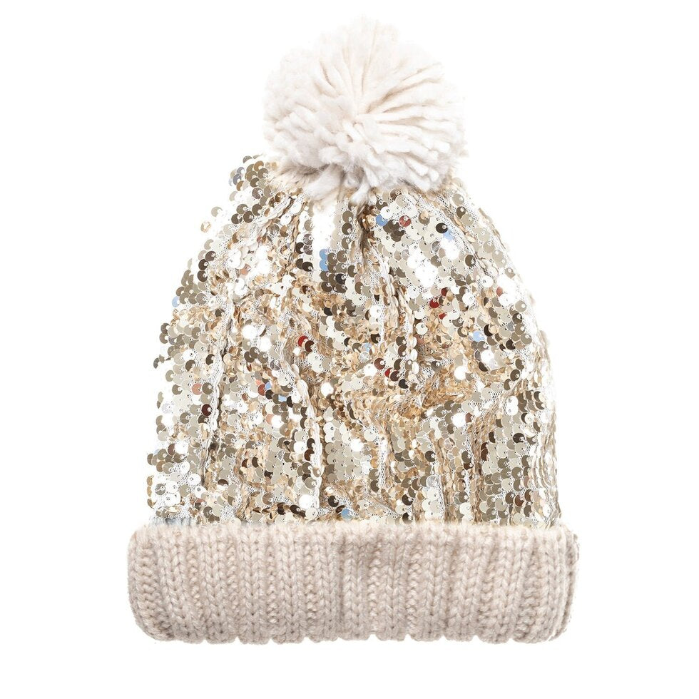 Gorro com lantejoulas douradas