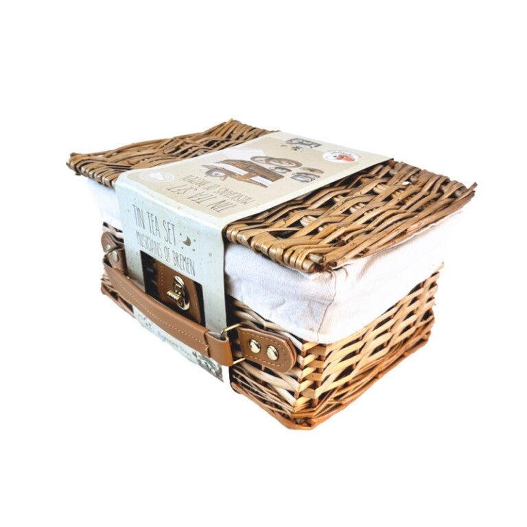 Conjunto de loiças em cesta de picnic