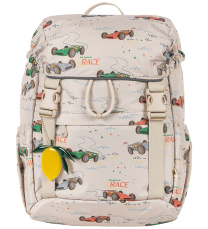 Konges Sløjd Vintage Cars Beige School Backpack with Gym Bag and Rain Cover
