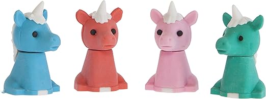 Juego de 4 borradores de unicornio: colores pastel y caja arcoíris