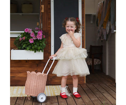 Petal Pink Rattan Luggy Basket – A wheeled basket for children