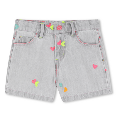 Denim Shorts with Embroidered Hearts - Billieblush