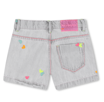 Denim Shorts with Embroidered Hearts - Billieblush