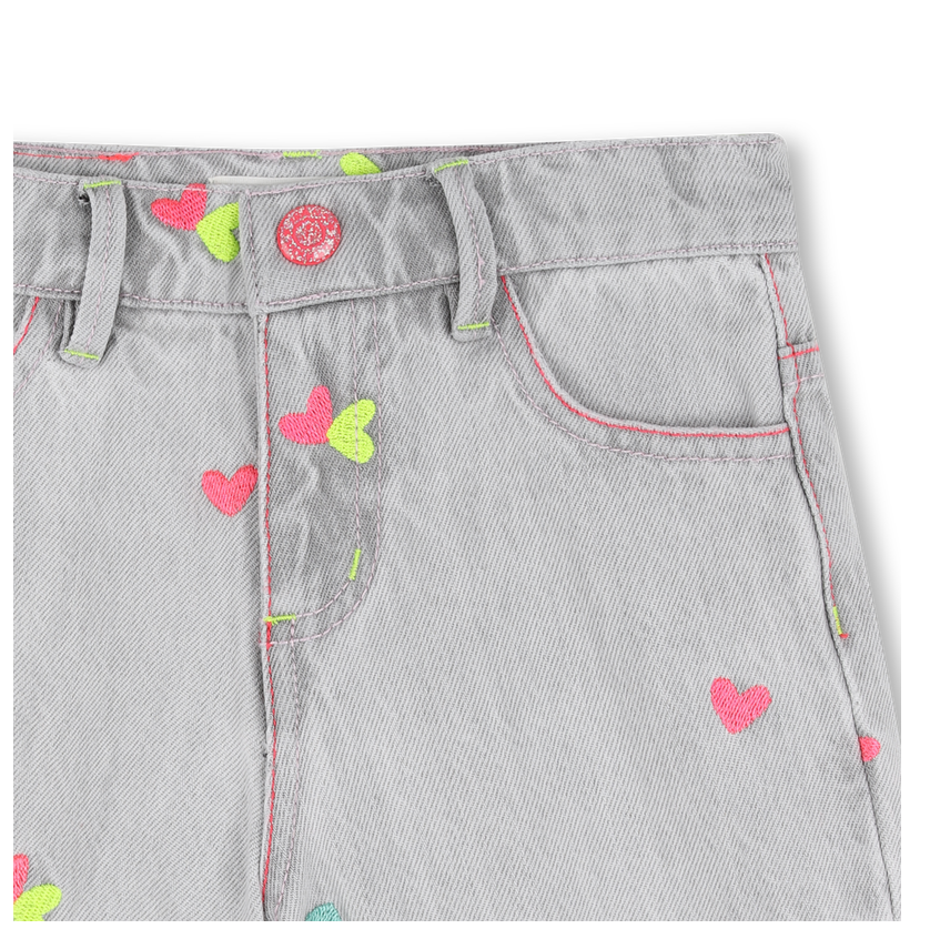 Denim Shorts with Embroidered Hearts - Billieblush