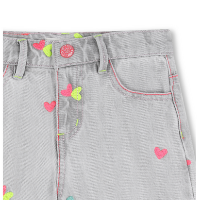Denim Shorts with Embroidered Hearts - Billieblush