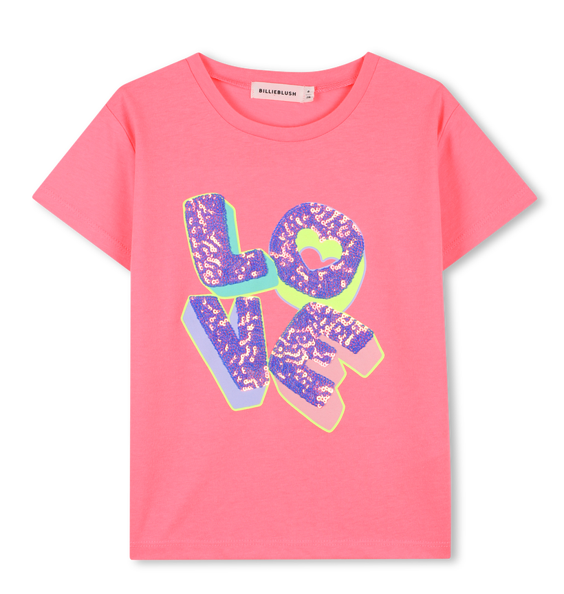 T-shirt de Manga Curta com Ilustração Glitter - Billieblush