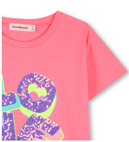 T-shirt de Manga Curta com Ilustração Glitter - Billieblush