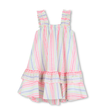 Vestido às Riscas com Folhos - Billieblush
