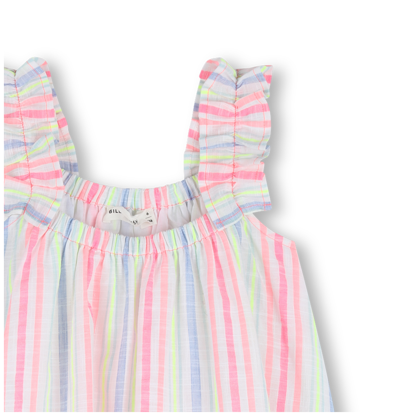 Vestido às Riscas com Folhos - Billieblush