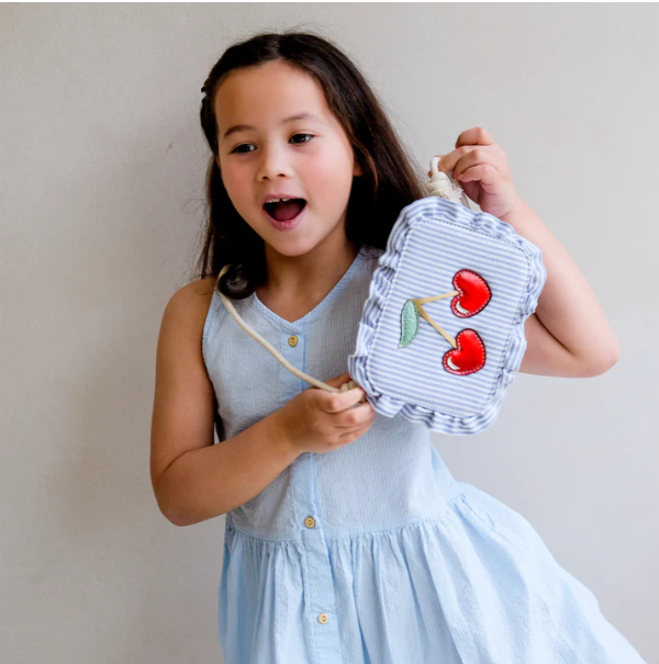 Bolso Rayas Azul con Cerezas