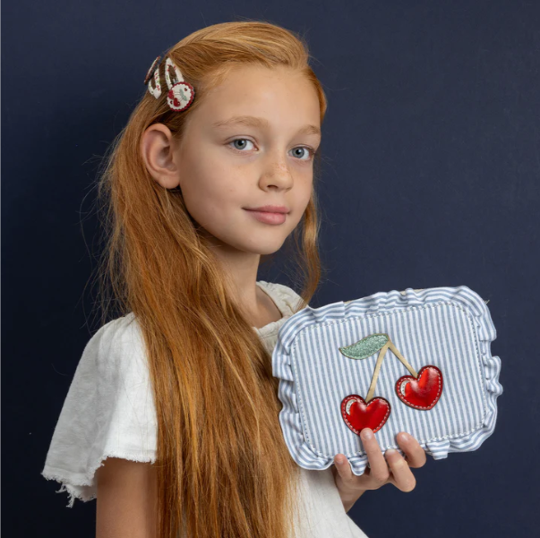 Bolso Rayas Azul con Cerezas