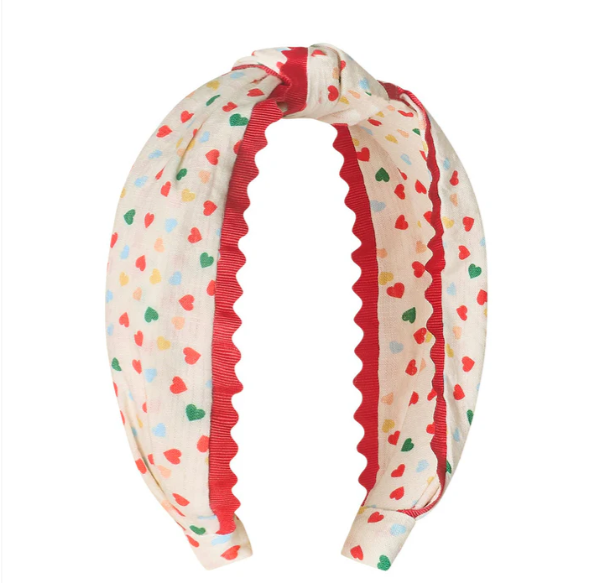 Headband with Bow and Hearts Print