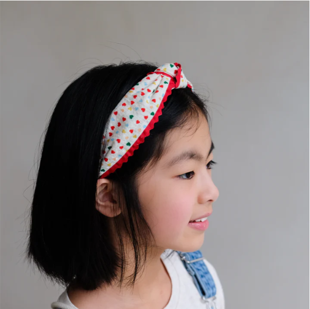 Headband with Bow and Hearts Print