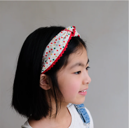Headband with Bow and Hearts Print