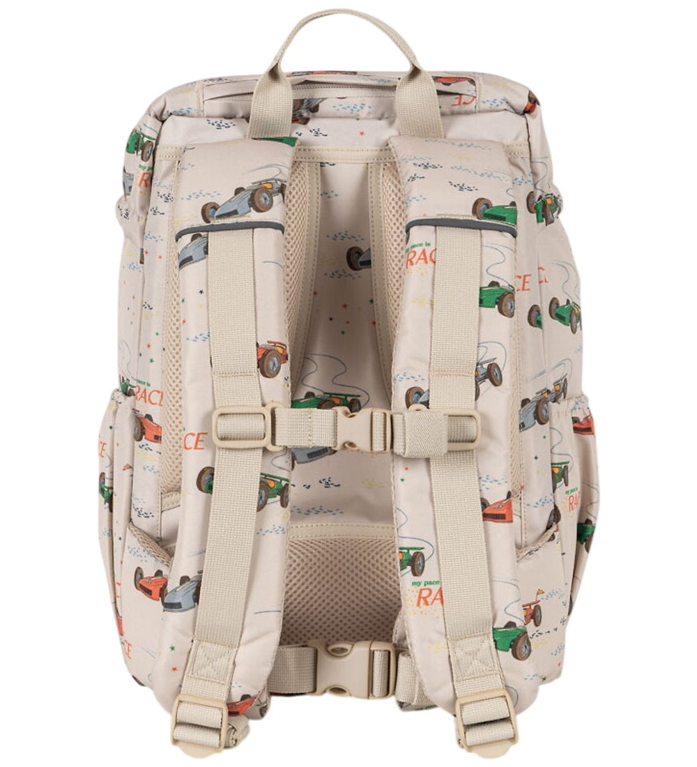 Konges Sløjd Vintage Cars Beige School Backpack with Gym Bag and Rain Cover