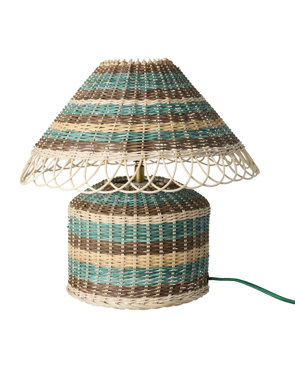 Candeeiro de Mesa em Rattan com Riscas Castanhas e Azuis – rice