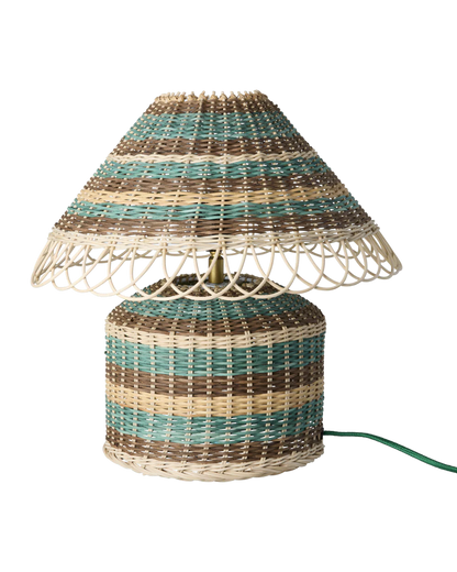 Candeeiro de Mesa em Rattan com Riscas Castanhas e Azuis – rice