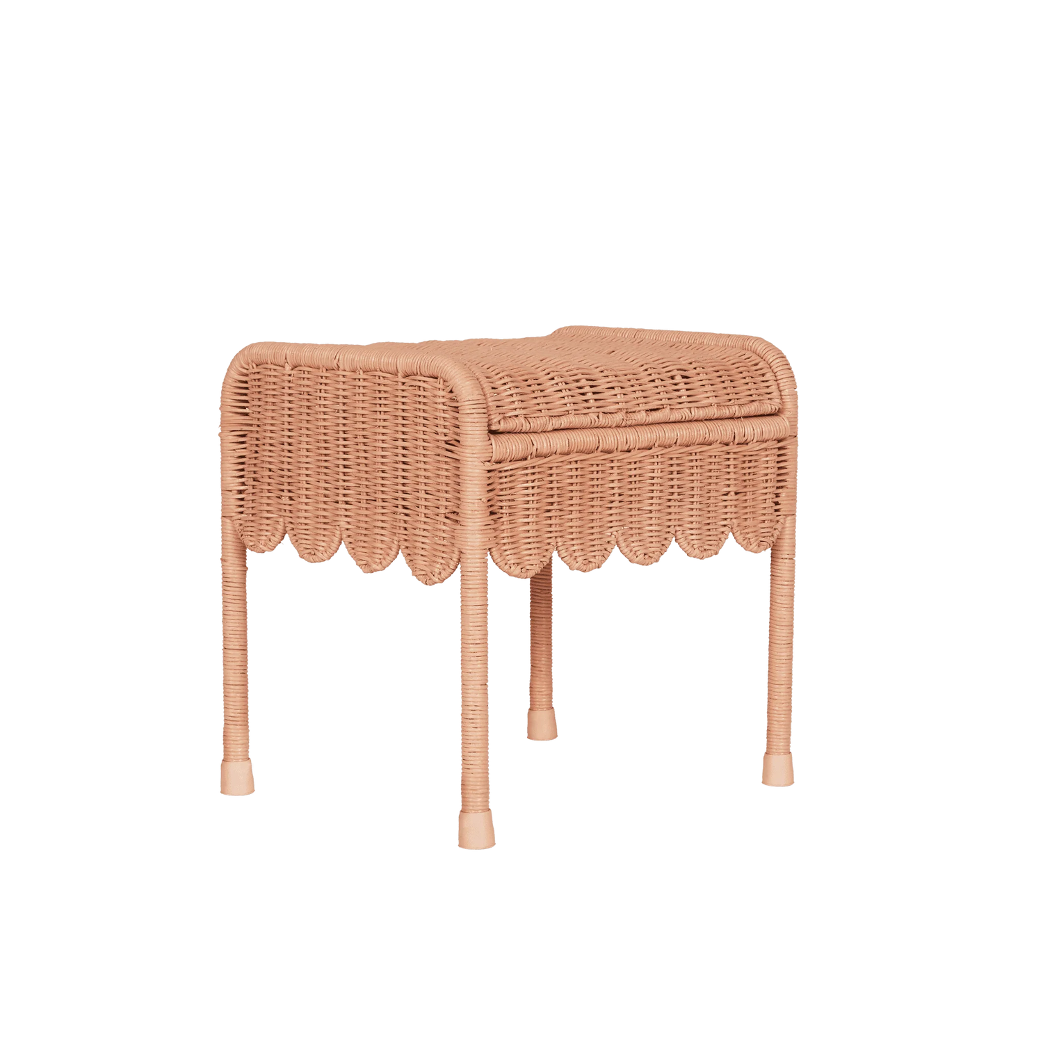 Olli Ella Petal Storie Stool Seashell Pink | Taburete de Almacenamiento de Ratán