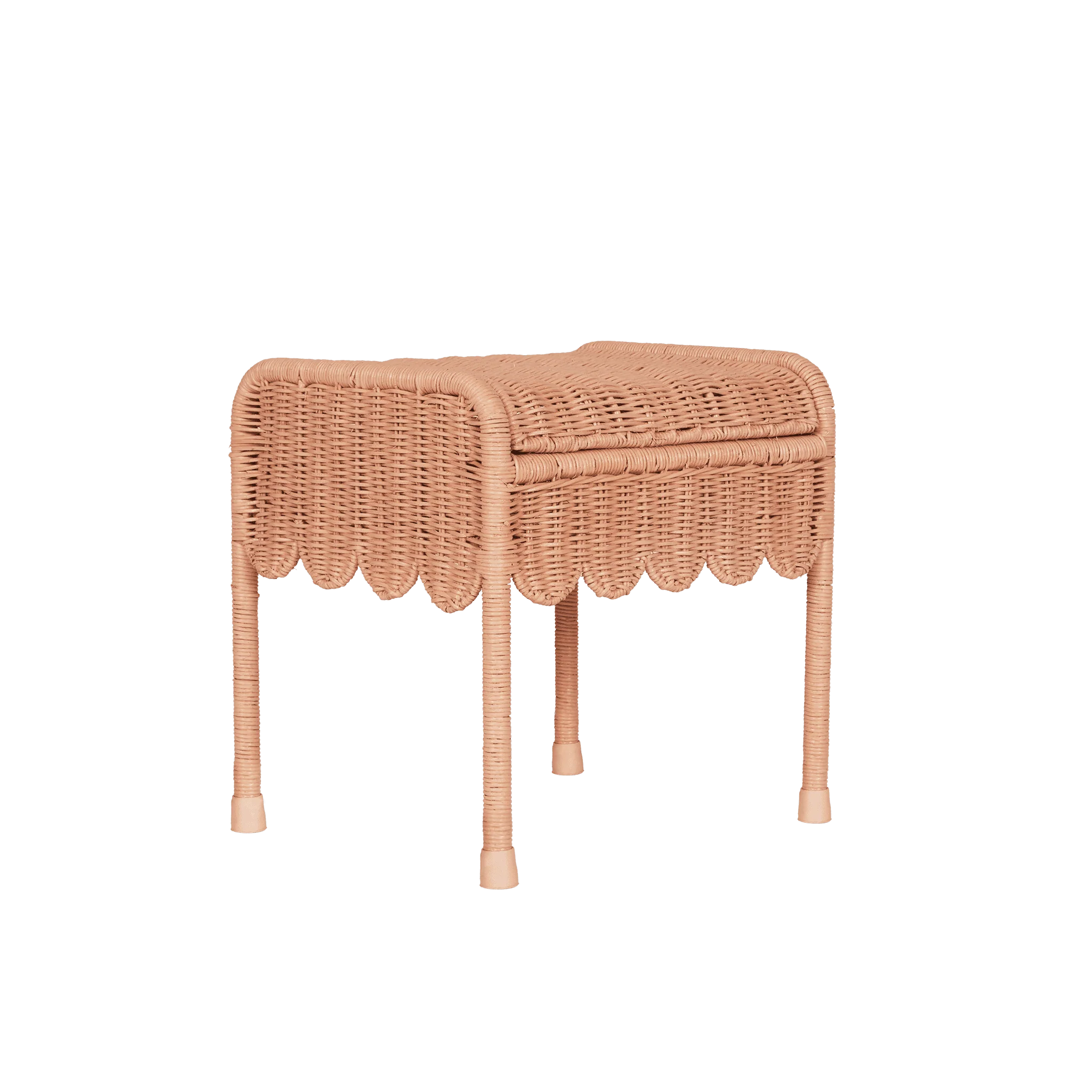 Olli Ella Petal Storie Stool Seashell Pink | Taburete de Almacenamiento de Ratán