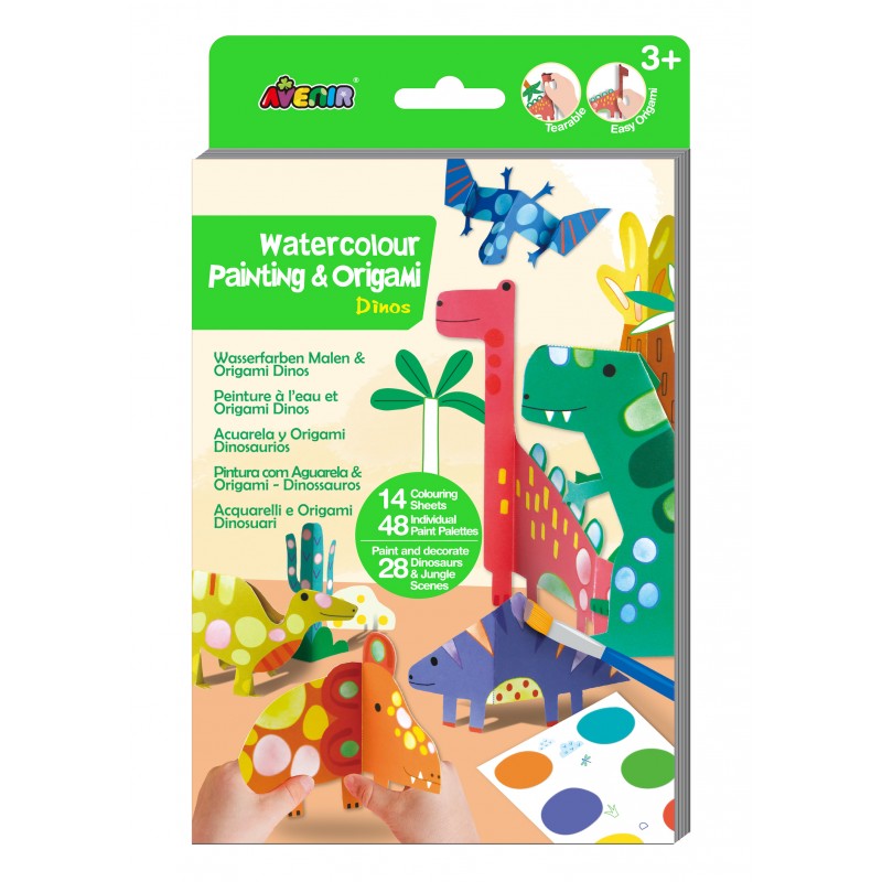 Kit de pintura en acuarela y origami - Dinosaurios