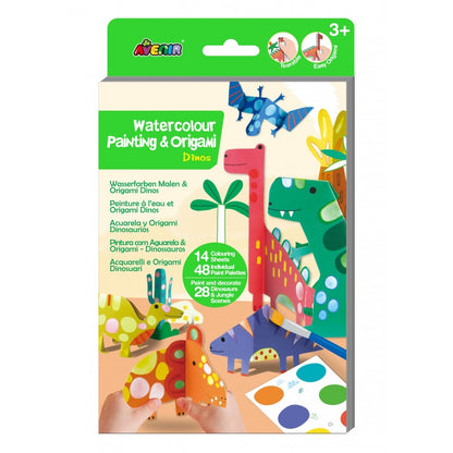 Kit de pintura en acuarela y origami - Dinosaurios
