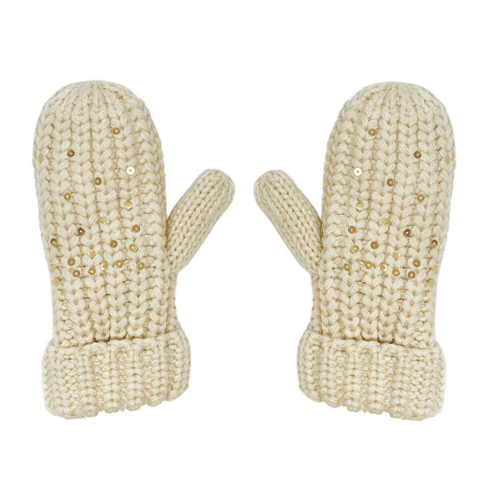 Luvas com lantejoulas douradas
