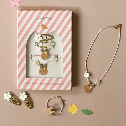 Conjunto de Ganchos e Colar Betty Bunny