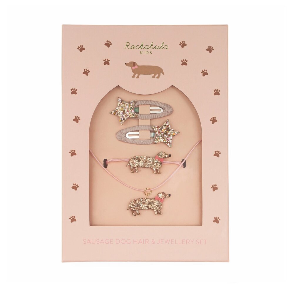 Conjunto ganchos e colar &quot;Cão Salsicha&quot;